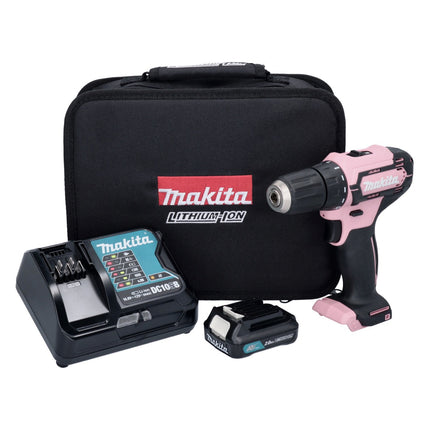 Makita DF 333 DSAP1 Akku Bohrschrauber 12 V 30 Nm pink + 1x Akku 2,0 Ah + Ladegerät + Tasche