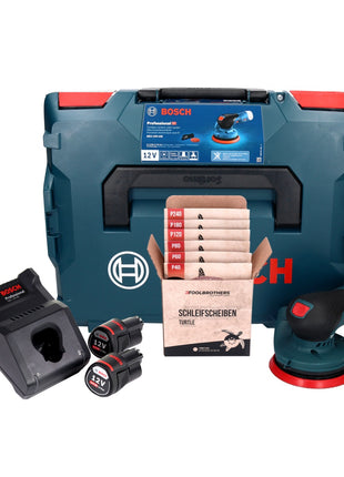 Bosch GEX 12V-125 Ponceuse excentrique professionnelle sur batterie 12 V 125 mm sans balais + 2x batteries 3,0 Ah + chargeur + kit de ponçage Toolbrothers TURTLE + L-Boxx