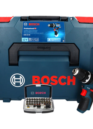 Bosch GSB 12V-35 Professional Akku Schlagbohrschrauber 12 V 35 Nm Brushless + 32 tlg. Bitset + L-Boxx - ohne Akku, ohne Ladegerät