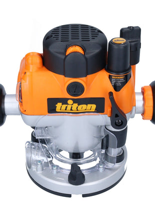 Triton MOF001 Oberfräse 1400 Watt 59 mm Hub + Anschlag + 6 tlg. Fräser Set