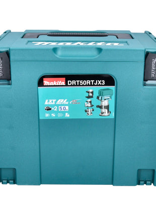 Fraiseuse multifonctionnelle sur batterie Makita DRT 50 ZJX3 18 V sans balais + modules de fraisage + jeu de fraises 15 pièces + Makpac - sans batterie, sans chargeur