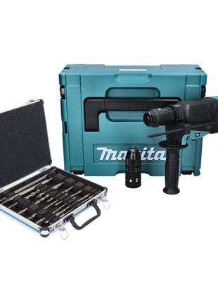 Makita HR 2630 TJ martillo combinado 800 W 2,4 J SDS Plus + portabrocas sin llave + juego de taladro y cincel de 13 piezas + Makpac