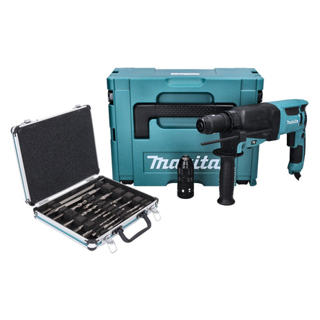 Makita HR 2630 TJ Perfo-burineur 800W 2,4J SDS Plus + Mandrin de serrage rapide + Set de forets et burins 13 pcs. + Coffret Makpac