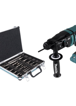 Taladro percutor inalámbrico Makita DHR 182 Z 18 V 1,7 J SDS plus sin escobillas + juego de taladro y cincel de 13 piezas - sin batería, sin cargador