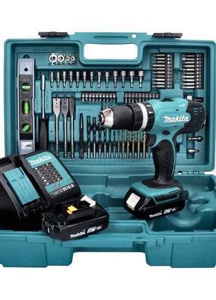 Makita DHP 453 SA2X5 Akku Schlagbohrschrauber 18 V 42 Nm + 2x Akku 2,0 Ah + Ladegerät + 101 tlg. Zubehör Set + Koffer