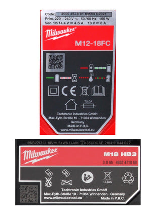 Milwaukee M18 NRG-302 Akku Starter Set High Output 2x 18 V 3,0 Ah / 3000 mAh Li-Ion Akku ( 2x 4932471069 ) + M12-18FC Ladegerät ( 4932451079 ) - Toolbrothers