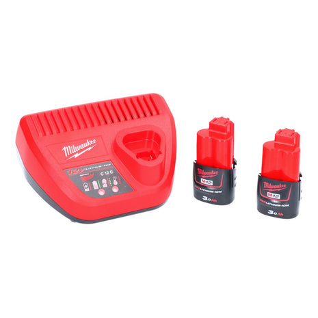 Milwaukee M12 NRG-302 Akku Starter Set 2x 12 V 3,0 Ah / 3000 mAh Li-Ion Akku ( 4933451902 ) + M12-C12C Ladegerät