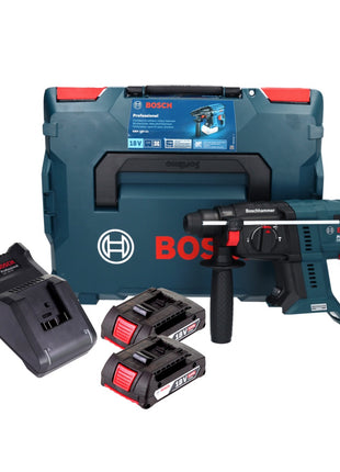 Bosch GBH 18V-21 Professional Akku Bohrhammer 18 V 2,0 J Brushless + 2x Akku 2,0 Ah + Ladegerät + L-BOXX