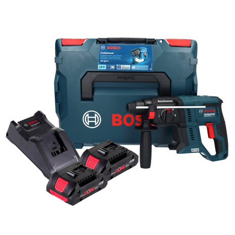 Bosch GBH 18V-21 Taladro percutor inalámbrico profesional 18 V 2,0 J sin escobillas + 2x batería ProCORE 4,0 Ah + cargador + L-BOXX