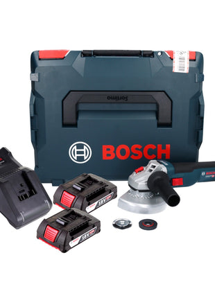 Bosch GWS 18V-10 Professional Akku Winkelschleifer 18 V 125 mm Brushless + 2x Akku 2,0 Ah + Ladegerät + L-Boxx