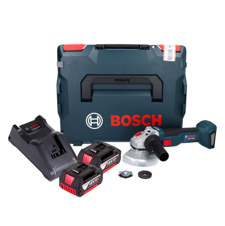 Bosch GWS 18V-10 Smerigliatrice angolare professionale a batteria 18 V 125 mm senza spazzole + 2x batteria ricaricabile 5,0 Ah + caricabatteria + L-Boxx