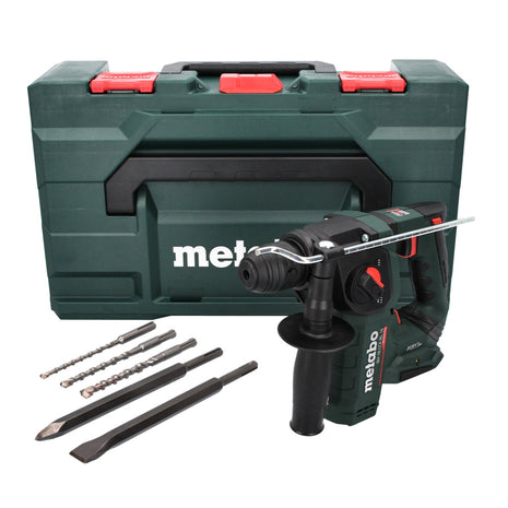 Metabo taladro percutor inalámbrico BH 18 LTX BL 16 18 V 1,3 J SDS plus sin escobillas + juego de taladro y cincel de 5 piezas + metaBOX - sin batería, sin cargador