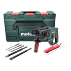 Martillo combinado a batería Metabo KHA 18 LTX 18 V 2,2 J SDS Plus + juego de taladro y cincel de 5 piezas + metaBOX - sin batería, sin cargador