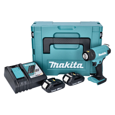 Makita DHG 180 RAJ pistola ad aria calda a batteria 18 V 550 °C + 2x batteria ricaricabile 2,0 Ah + caricabatterie + Makpac