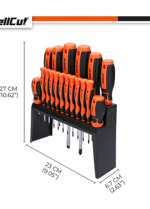 Jeu de 18 tournevis WellCut Tournevis magnétique de précision à rotation libre Acier à outils Cr-V trempé (‎WC-SD18S)