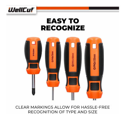 WellCut magnetisches Schraubendreher-Set, 8-teilig, Kreuzschlitz-Schlitz-Werkzeug-Bit, Chrom-Vanadium-Stahl, mit weichen Soft-Grip-Griffen ( WC-SD8 )