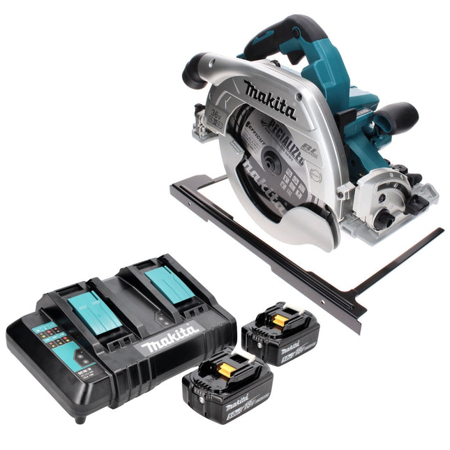 Makita DHS 900 CT Akku Handkreissäge 36 V ( 2x 18 V ) 235 mm Brushless + 2x Akku 5,0 Ah + Doppelladegerät