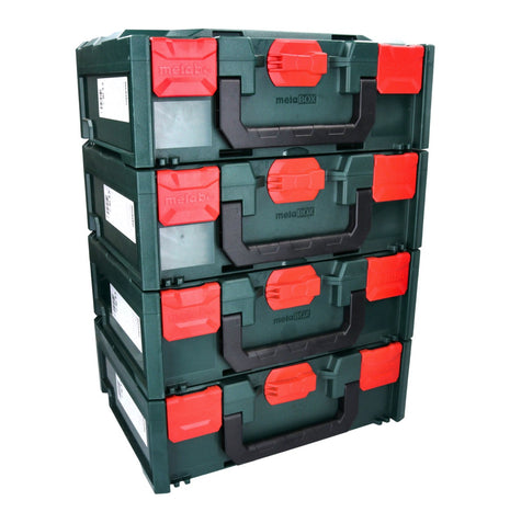 Metabo metaBOX 145 Set 4x System Werkzeug Koffer Stapelbar 396 x 296 x 145 mm + 4x Universaleinlage - Toolbrothers