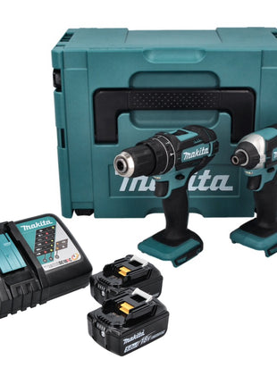 Kit combiné batterie Makita DLX 2131 TJ 18 V avec DHP 482 62 Nm + DTD 152 165 Nm + 2x batteries 5,0 Ah + chargeur + Makpac