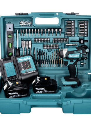 Makita DTD 152 SF2X5 Akku Schlagschrauber 18 V 165 Nm + 2x Akku 3,0 Ah + Ladegerät + 101 tlg. Zubehör Set + Koffer