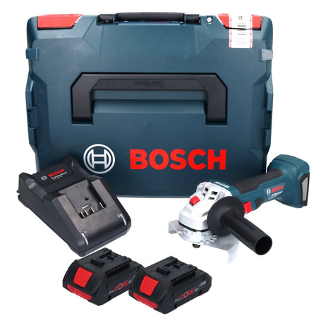 Bosch GWS 18V-7 Professional Akku Winkelschleifer 18 V 125 mm 22,23 mm Brushless + 2x ProCORE Akku 4,0 Ah + Ladegerät + L-Boxx