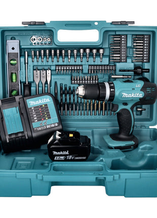 Makita DHP 453 STX5 Akku Schlagbohrschrauber 18 V 42 Nm + 1x Akku 5,0 Ah + Ladegerät + 101 tlg. Zubehör Set + Koffer - Toolbrothers