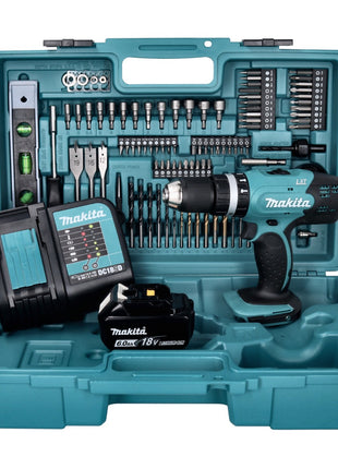 Makita DHP 453 SGX5 Akku Schlagbohrschrauber 18 V 42 Nm + 1x Akku 6,0 Ah + Ladegerät + 101 tlg. Zubehör Set + Koffer - Toolbrothers