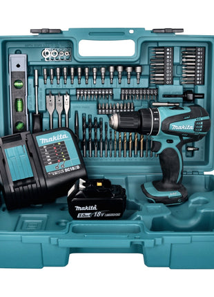 Makita DHP 456 STX5 Akku Schlagbohrschrauber 18 V 50 Nm + 1x Akku 5,0 Ah + Ladegerät + 101 tlg. Zubehör Set + Koffer