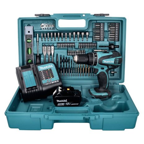 Makita DHP 456 STX5 perceuse à percussion sans fil 18 V 50 Nm + 1x batterie 5,0 Ah + chargeur + jeu d'accessoires 101 pièces + mallette