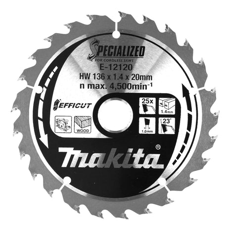 Makita CCM13625E SPECIALIZED EFFICUT Sägeblatt ( E-12120 ) 136 x 1,4 x 20 mm 25 Zähne für Holz