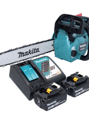 Makita DUC 356 RGB Akku Kettensäge 36 V ( 2x 18 V ) 35 cm Brushless + 2x Akku 6,0 Ah + Ladegerät