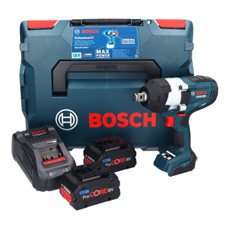 Bosch GDS 18V-1050 H Atornillador de impacto giratorio a batería 18 V 1050 Nm 3/4" Biturbo Brushless + 2x batería ProCORE 8,0 Ah + cargador + L-Boxx (06019J8502)