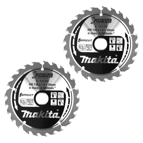 Hoja de sierra Makita CCM13625E SPECIALIZED EFFICUT 2 piezas (2x E-12120) 136 x 1,4 x 20 mm 25 dientes para madera