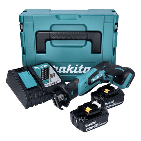 Makita DJR 185 RTJ sierra de sable a batería 18 V + 2x baterías 5,0 Ah + cargador + Makpac