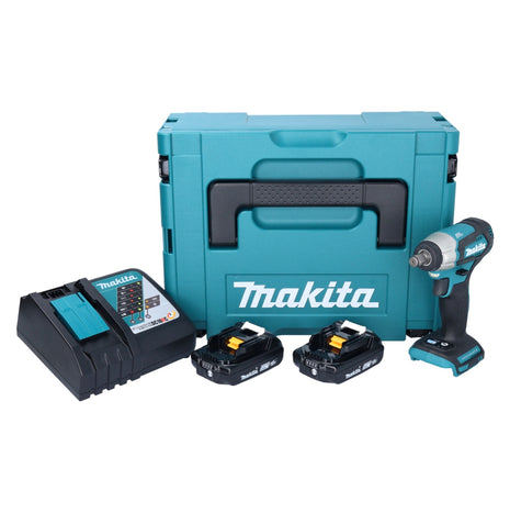 Makita DTW 181 RAJ Atornillador de impacto inalámbrico 18 V 210 Nm 1/2" sin escobillas + 2x batería 2,0 Ah + cargador + Makpac