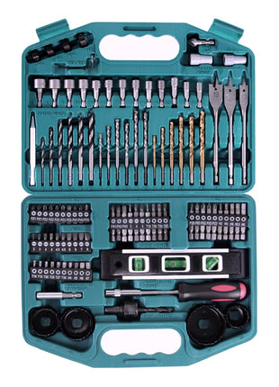 Makita DF 488 DWE10 Akku Bohrschrauber 18 V 42 Nm G-Serie + Makita UR 180 DZ Akku Rasentrimmer + 2x Akku 1,5 Ah + Ladegerät + 101 tlg. Bit Bohrer Set + Koffer