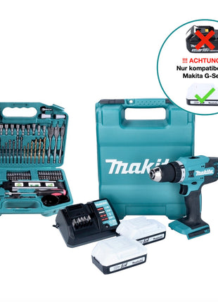 Makita DF 488 DWE10 perceuse-visseuse sans fil 18 V 42 Nm série G + 2 batteries 1,5 Ah + chargeur + jeu de 101 embouts + mallette