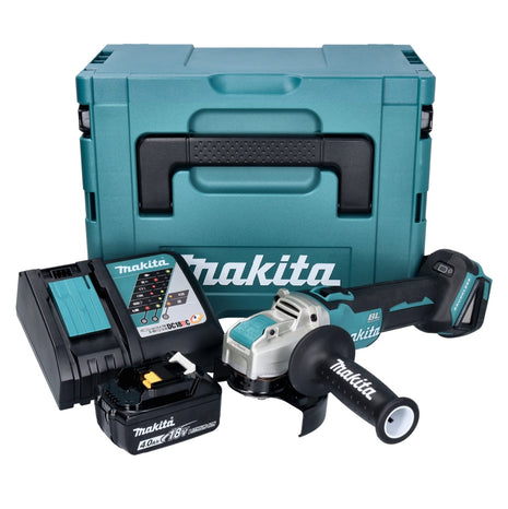 Makita DGA 521 RM1X1J Akumulatorowa szlifierka kątowa 18 V 125 mm X-LOCK Bezszczotkowa + 1x akumulator 4,0 Ah + ładowarka + Makpac