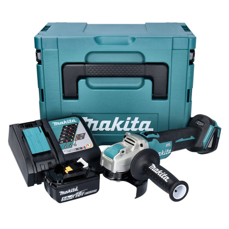 Makita DGA 521 RT1X1J Smerigliatrice angolare a batteria 18 V 125 mm X-LOCK Brushless + 1x batteria ricaricabile 5,0 Ah + caricabatterie + Makpac