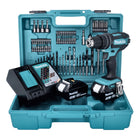 Makita DHP 482 RFX1 perceuse à percussion sans fil 18 V 62 Nm + 2 batteries 3,0 Ah + chargeur + jeu de 74 forets + mallette