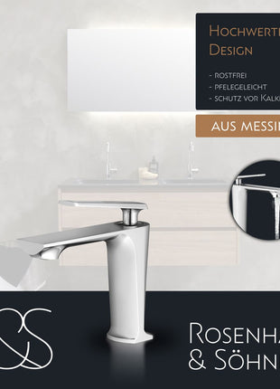 Rosenhahn & Söhne Vilm M Design Badarmatur Wasserhahn Badezimmer - Armatur Bad [Chrom] - Heiß + Kalt Waschtischarmatur + Anschlussschläuche - Toolbrothers