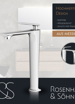 Rosenhahn & Söhne Vilm L Design Badarmatur Wasserhahn Badezimmer - Armatur Bad [Chrom] - Heiß + Kalt Waschtischarmatur + Anschlussschläuche - Toolbrothers