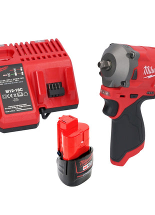 Milwaukee M12 FIW38-201C Akku Schlagschrauber 12 V 339 Nm 3/8" Brushless + 1x Akku 2,0 Ah + Ladegerät