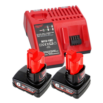 Milwaukee M12 GG-602C Akku Fettpresse 12 V 562 bar + 2x Akku 6,0 Ah + Ladegerät