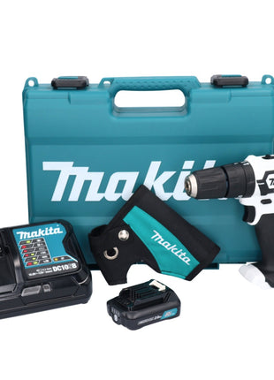 Makita HP 333 DSAW Akku Schlagbohrschrauber 12 V 30 Nm Weiß + 1x Akku 2,0 Ah + Ladegerät + Holster + Koffer