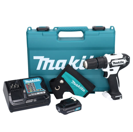 Makita HP 333 DSAW Akku Schlagbohrschrauber 12 V 30 Nm Weiß + 1x Akku 2,0 Ah + Ladegerät + Holster + Koffer