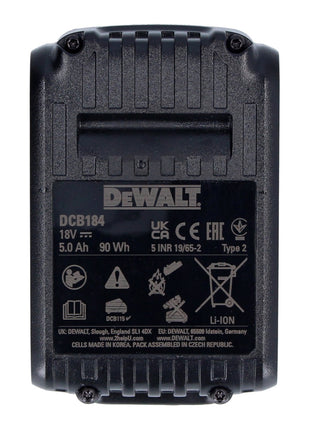 DeWalt DCB 184 Akkupack 18 V 5,0 Ah / 5000 mAh XR Li-Ion Akku - mit Ladestandanzeige - Toolbrothers