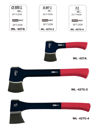 HAUSHALT Axt HH-427A, 230 mm, 0,55 kg, Beil, blau, Kopf aus rostfreien Stahl, mit rutschfesten gummierten Griff in rot ( 000051405551 ) - Toolbrothers