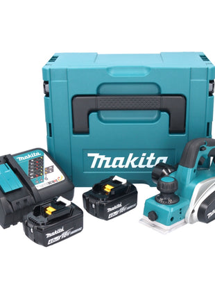 Cepilladora de batería Makita DKP 180 RMJ 18 V 82 mm + 2x baterías 4,0 Ah + cargador + Makpac