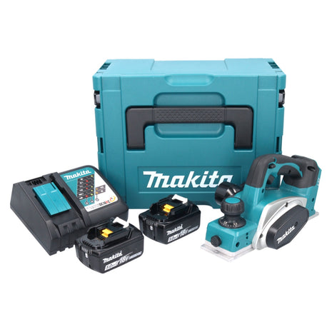 Raboteuse à batterie Makita DKP 180 RTJ 18 V 82 mm + 2x batteries 5,0 Ah + chargeur + Makpac